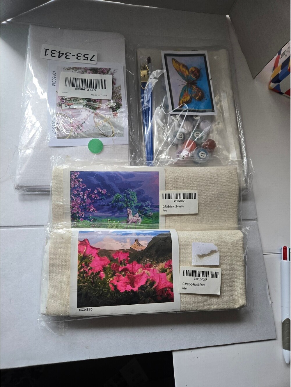 DIY Paint by Number Kits / Mountain Flowers, White Horse, Butterfly & Bicycle